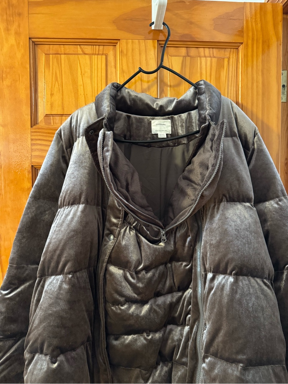 Seraphine Velvet Brown Maternity Puffer Coat - Charcoal